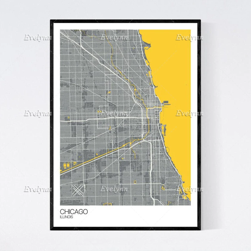 Карта Чикаго Иллинойс скандинавский Ретро минимализм живопись плакаты и принты
