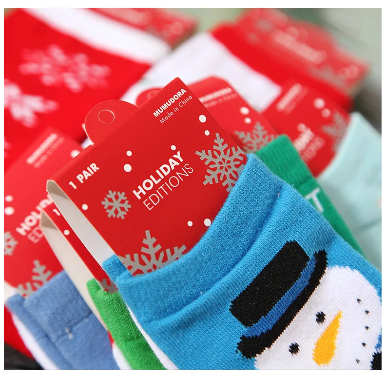 1 pair Casual Women Christmas socks Funny Cartoon Snowman Santa Claus elk flake socks Cotton Christmas Gift for women