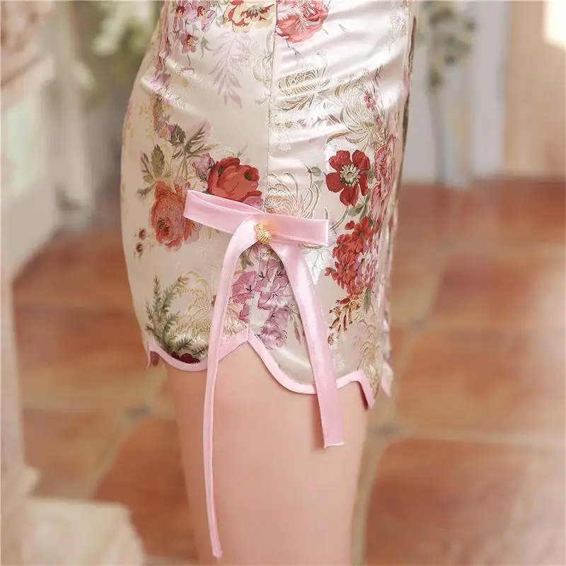 Пикантная обувь с низким вырезом на спине для женщин атласная мини стиле Ципао