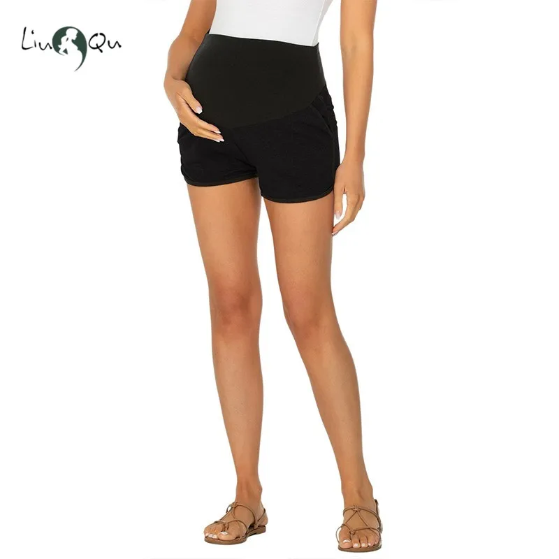Летние шорты для беременных эластичные с высокой талией фитнеса карманами Брюки