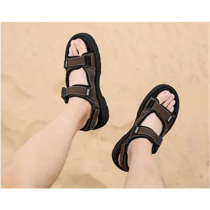 Мужская обувь для отдыха пляжные сандалии серого и черного цвета на плоской