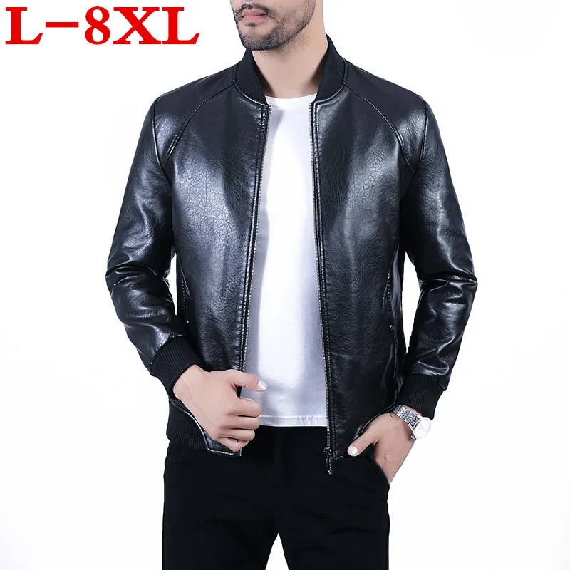 Размера плюс повседневные кожаные куртки для мужчин с длинным рукавом Зимняя