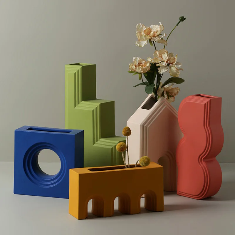 

Home Decoration Nordic Ins Geometric Art Vase Ornaments Miniature Model Creativity Ceramics Modern Popular Design Crafts