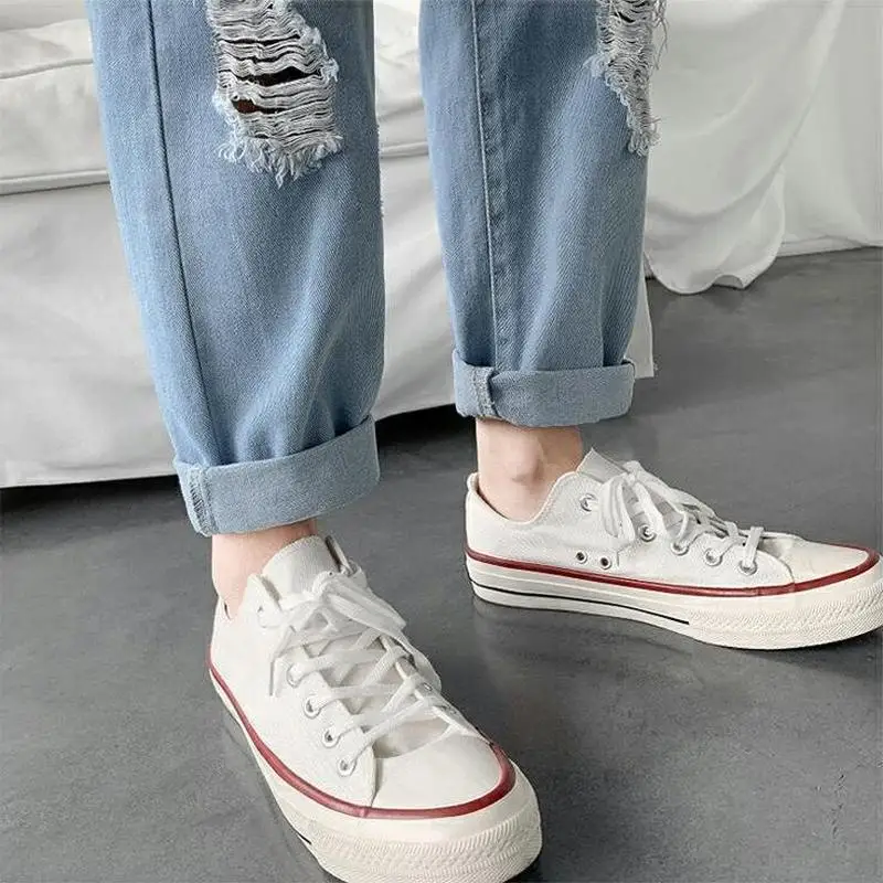 

Men Jeans Plus Size 5XL Straight Loose Hole Ankle Length Elastic Waist Solid All-match Trendy Males Leisure Chic Baggy Vintage
