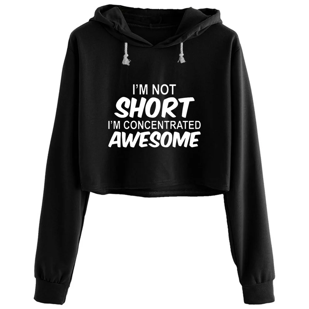 

Im Not Short Crop Hoodies Women Goth Grunge Harajuku Anime Pullover For Girls