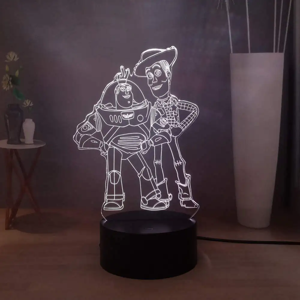 Милый USB 3D прикроватная лампа История игрушек Базз Лайтер древесный RGB