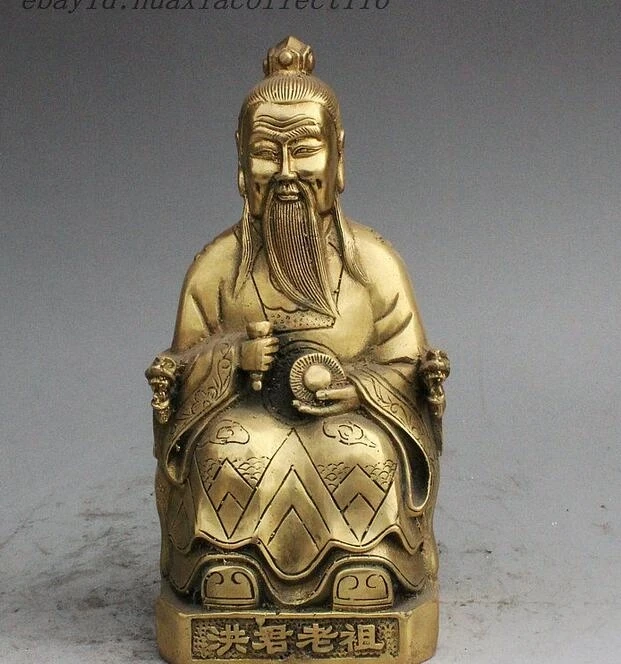 

Folk china Taoism Ancestor Brass Taoist Hong Jun Lao Zu Immortal God Statue