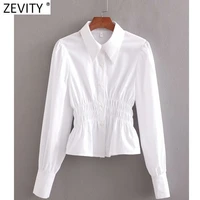 zevity 2021 women fashion elastic waist ruffles short smock blouse female puff sleeve chic shirts business femininas tops ls9013