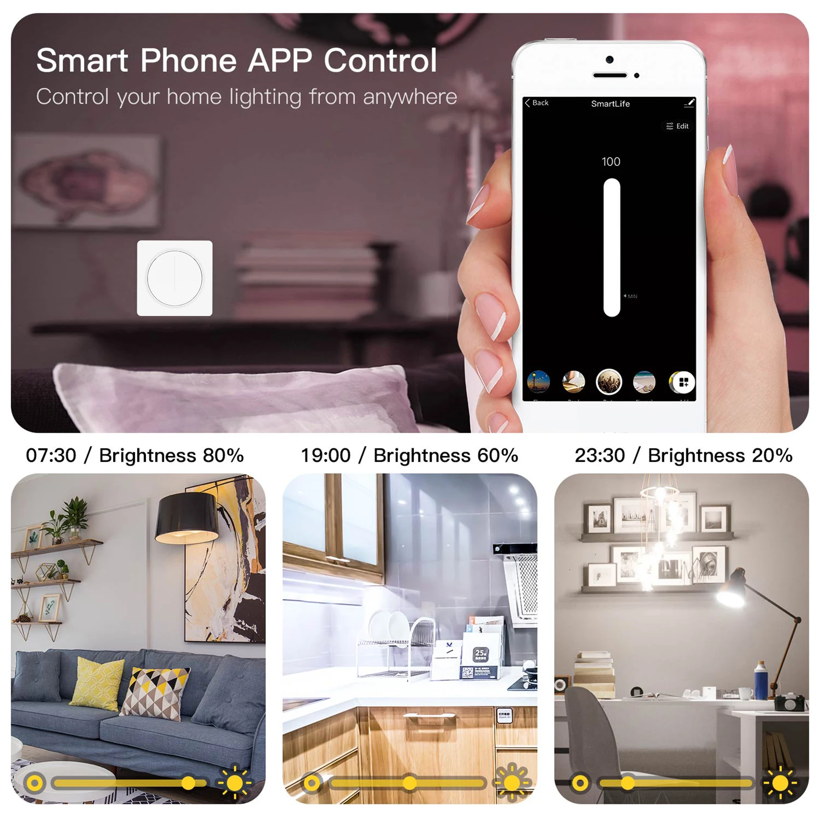 

Tuya Zigbee Control Dimmer Switch Smart WiFi Light Switch Compatible with Alexa Google Home with Remote Control Single-Pole Wire
