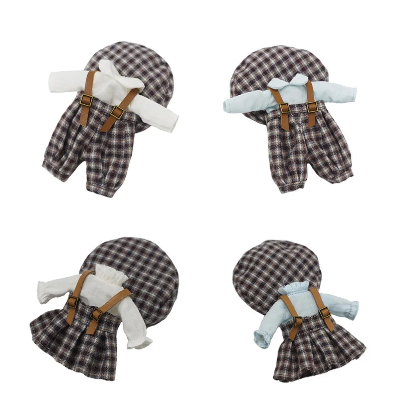 

New Ob11 BJD Cute Dolls Clothes plaid pants skirt set Fashion bjd doll clothes with Hat Ob11 clothes obitsu11