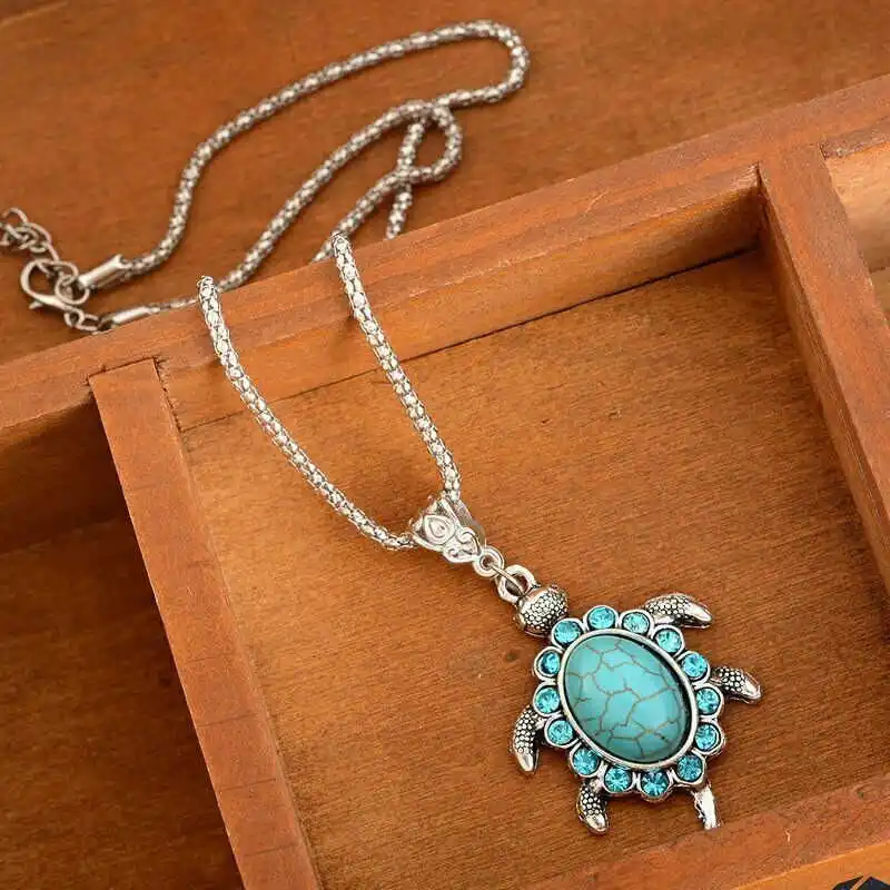 

Pendant Boho Chain Gift Women Silver Plated Turtle Rhinestone Necklace