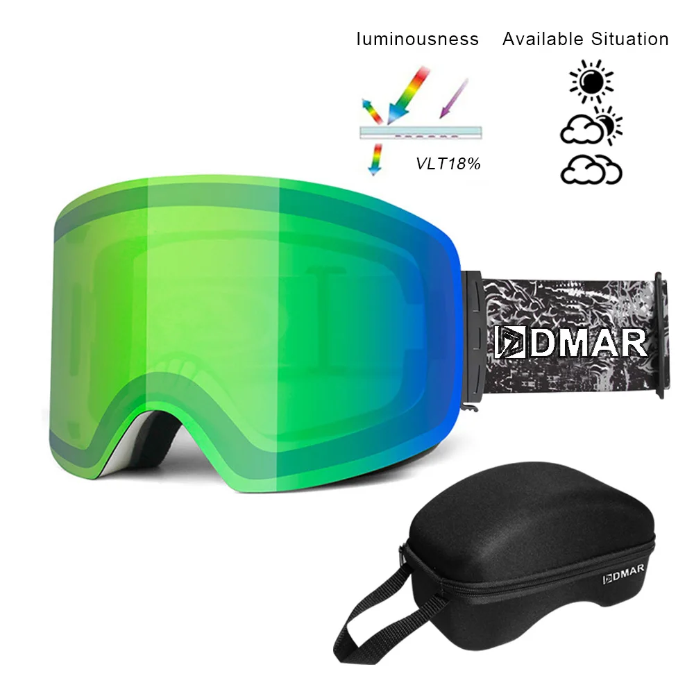 Green with box Лыжные очки UV400 плюс двухслойные противотуманные защитные согревающие большие линзы очки для мужчин и женщин сноуборд очки для катания на коньках - Цвет: Green with box