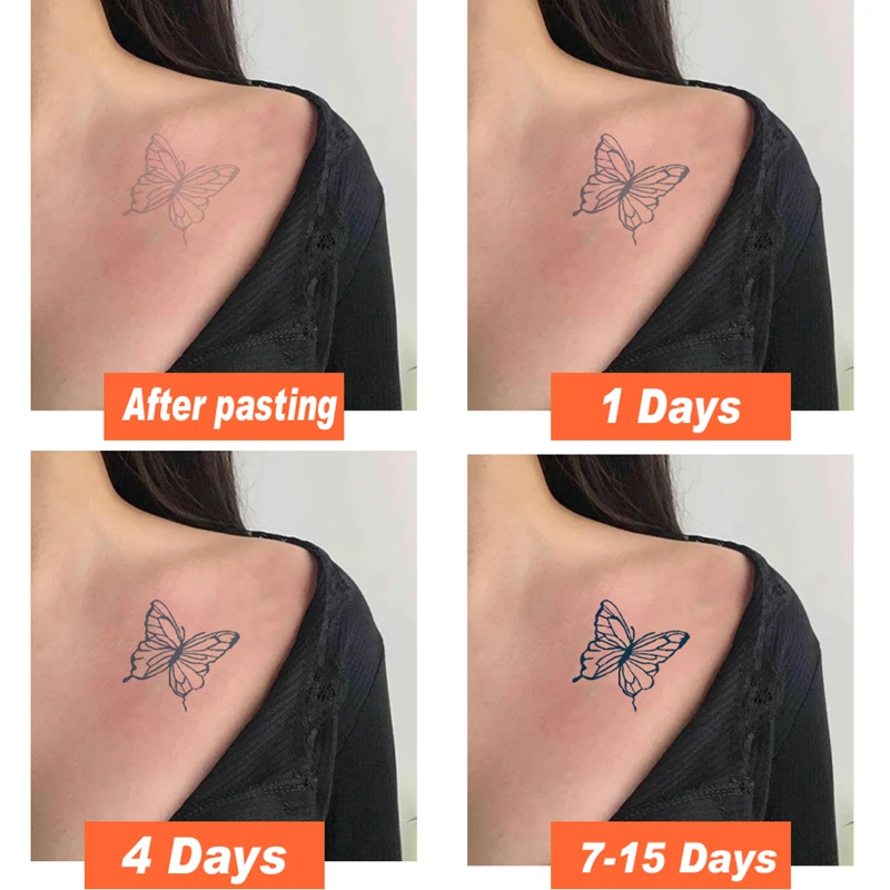 Blue Small Flower Fake Tattoo Stickers For Women Arrow Rose Peony Temporary Tattoos Water Transfer Art Edges Tatoos Girl Men