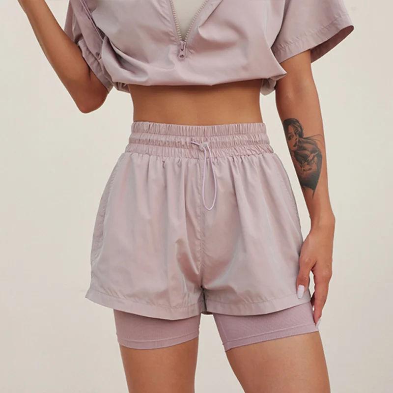 

Summer Fashion Fitness Gym Leisure Sports Suit Hooded Half Sleeve Drawstring Sportswear Elastic Waistband Pockets Loose Lady