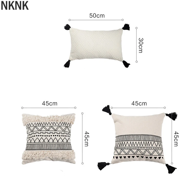 

Tufting Pillow Case Geometric Pillowcase Nordic Cotton Macrame Back Pillow Cushion Cover Black White Decorative Hotel Home Decor