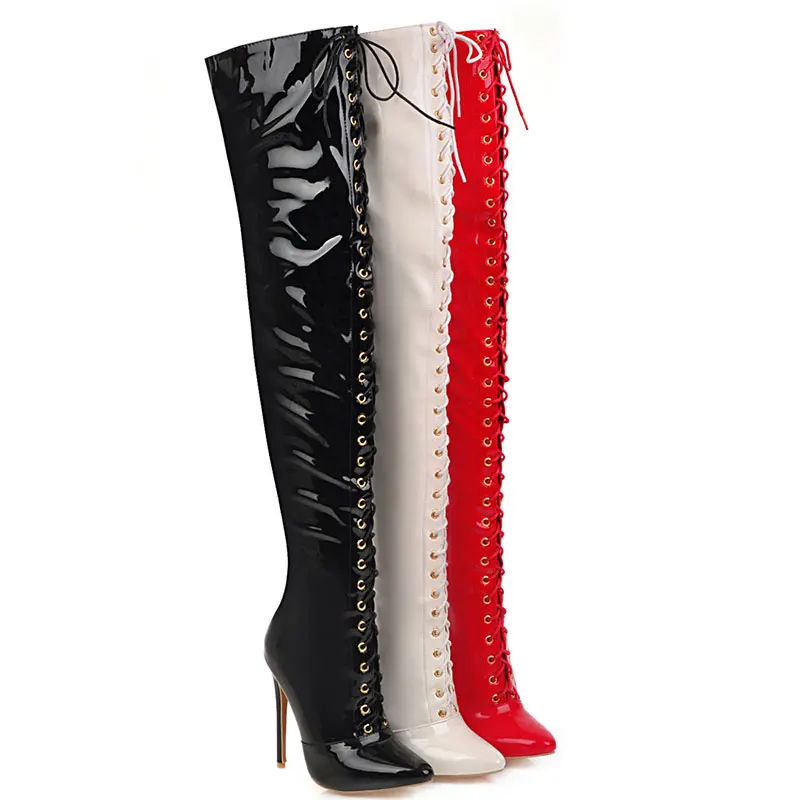 Женские высокие сапоги Lasyarrow Клубные до бедра на шпильке с перекрестной