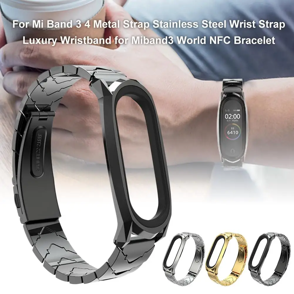 Металлический ремешок из нержавеющей стали для Mi Band 3 4 роскошный браслет World NFC |