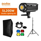 Светодиодсветильник Godox SL-200W SL200W, 5600K, белая версия, ЖК-панель непрерывного освещения, софтбокс 70x100 см, стойка для светильник 2,8 м, дверь сарая