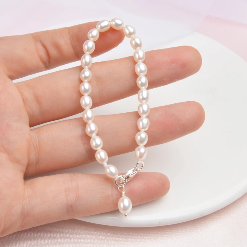 Детский браслет из серебра 925 пробы с натуральным пресноводным жемчугом|Гибкие и