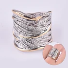 Женское кольцо для помолвки, модное золотистоесеребристое многослойное витое кольцо с полным кристаллом, подарочное ювелирное изделие