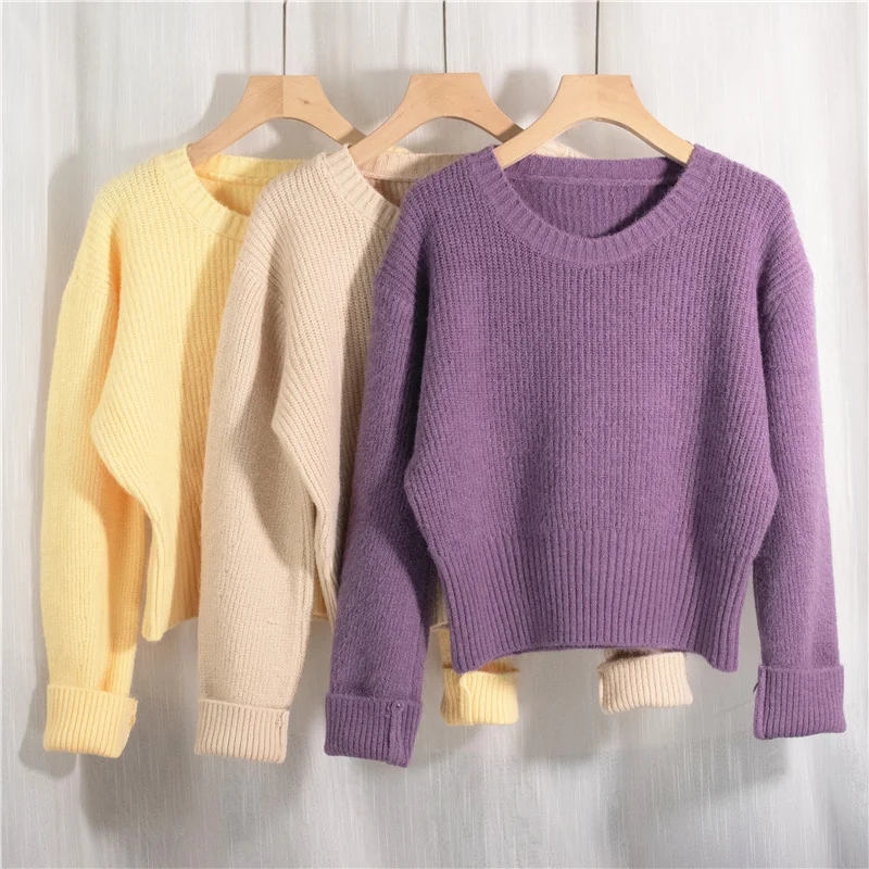 

New 2021 Spring Women's Sweater Pullovers Warm Minimalist Korean Short Elegant Solid Sweet Lady Jumpers