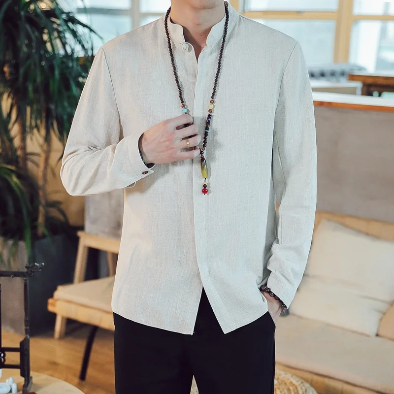 Chinese Style Solid Tang Suit Shirt Men Fashion Streetwear Harajuku Long Sleeve Mens Shirts 2021 Kung Fu Clothes 31640 | Тематическая