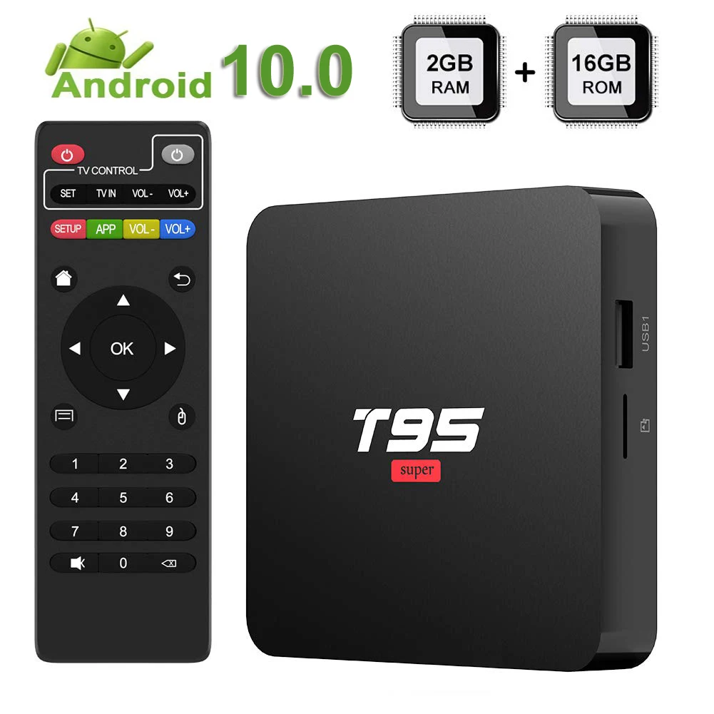 

T95 Smart TV Box Android 10.0 2GB 16GB 2.4G Wifi 4K HD 3D Google Youtube Media Player Network Smart-Tv Set-Top Box