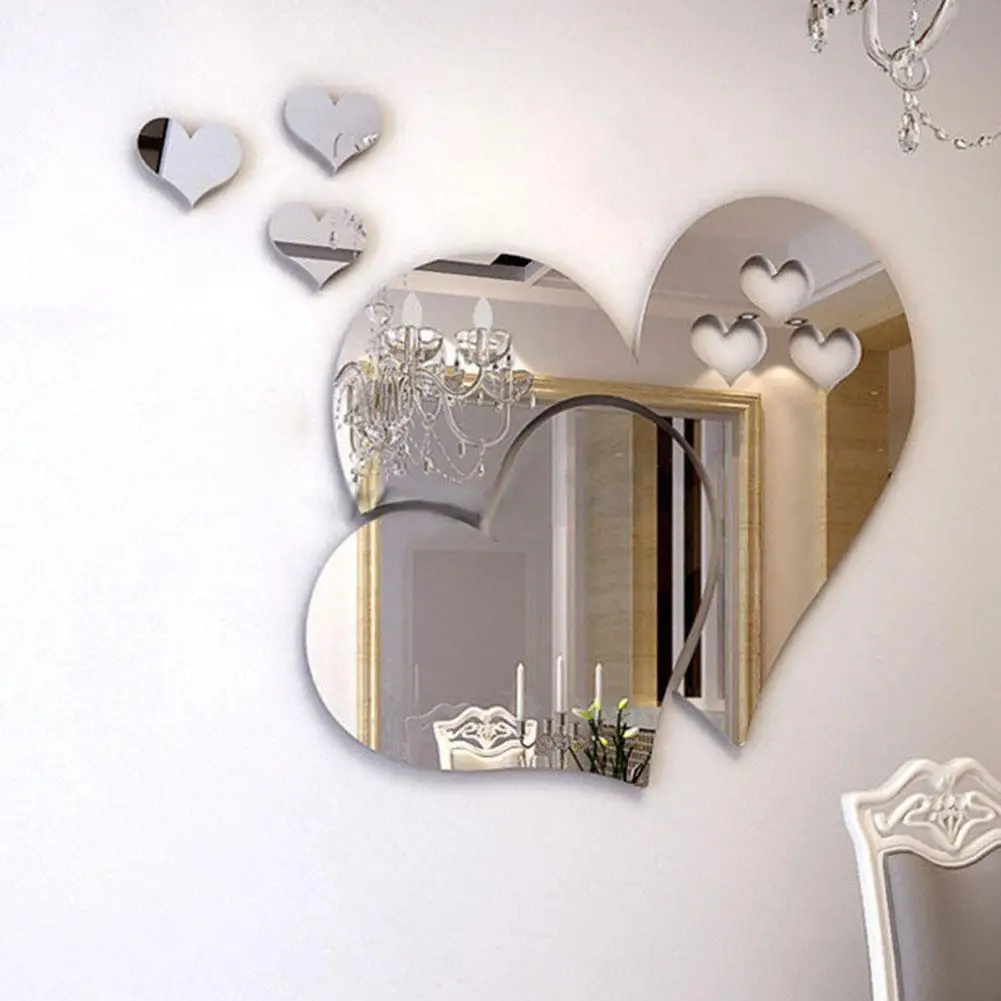 

5Pcs Heart Shape Removable 3D Mirror Effect Wall Stickers Living Room Living Room Bedroom Wall Decal Decor