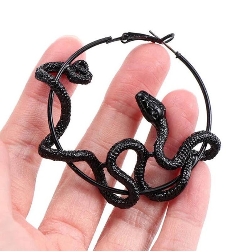 

Vintage Twine Spiritual Snake Hoop Earrings for Women Men Cool Rock Punk Animal Black Snake Retro Gold Statement Loop Earring