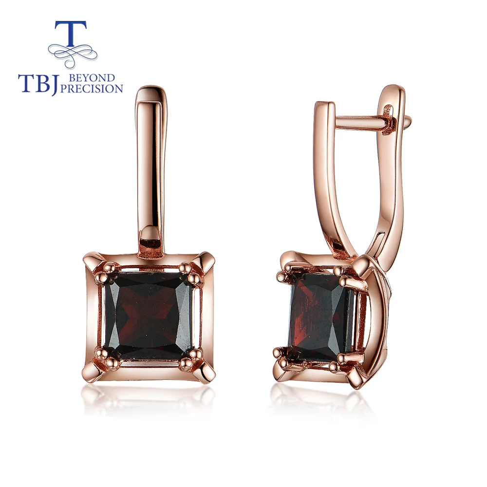 Женские серьги с гранатом и натуральным квадратным камнем ювелирные украшения