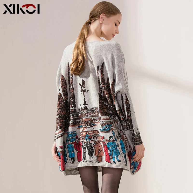 Женский свитер большого размера зимнее трикотажное платье-пуловер с рукавами