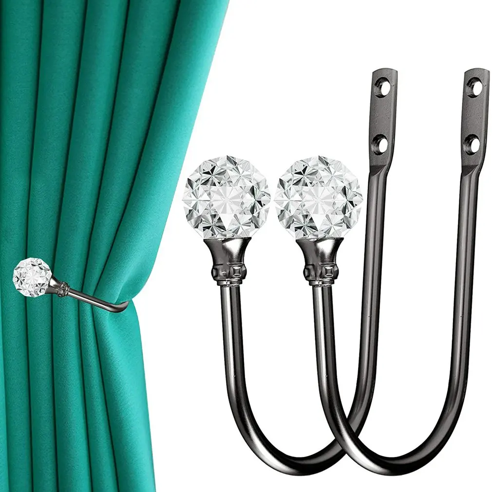 

2 Pcs Crystal U-shaped Hook Curtain Wall Hook Zinc Alloy Curtain Accessories Durable And Sturdy Wall Hook