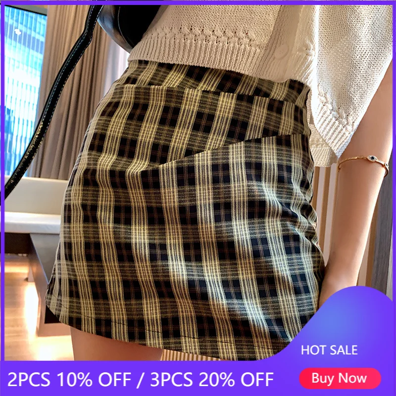 Женская мини юбка в клетку с высокой талией|Женские юбки| |