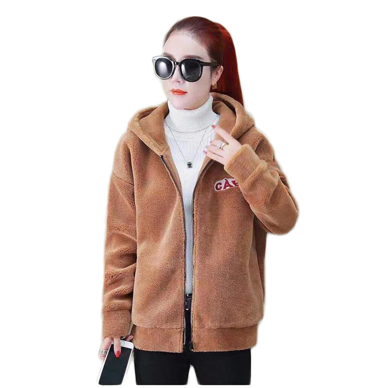 Fashion Youth clothing Shaggy Coat Women Fur coat Imitation lamb wool jacket Autumn / Winter Hooded Outerwear Factory Outlet 329