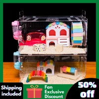 2021 new hamster house acrylic small pet cage transparent super large villa guinea pig squirrel basic cage toy supplies
