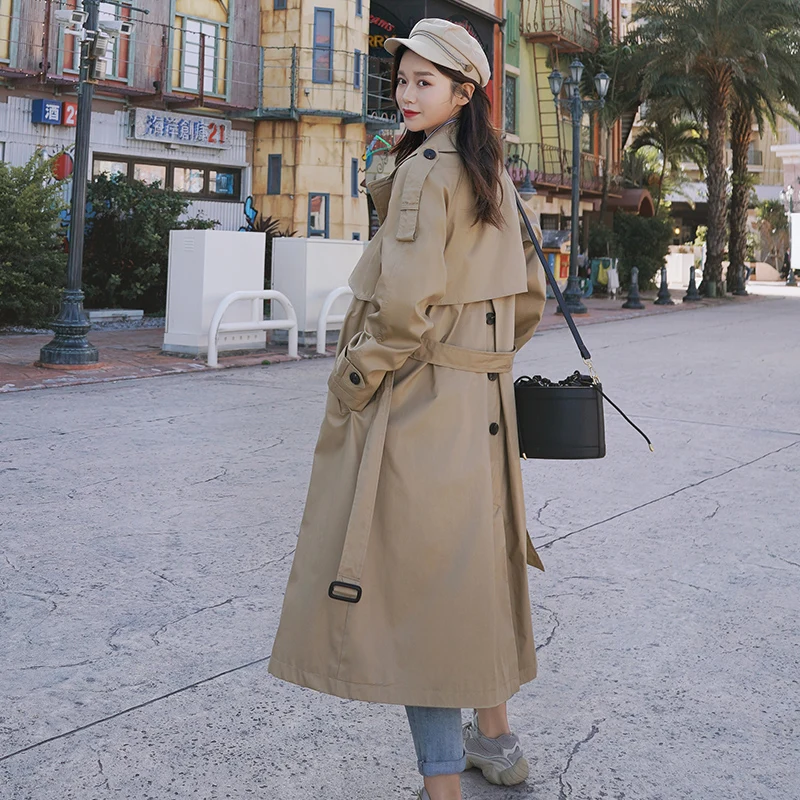 

2020 New Fashion Spring Khaki Women Trench Coat Korean loose student Long Overcoat With belt Female Casual Autumn Windbreaker