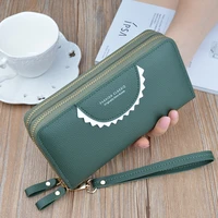 women wallets long solid color pu leather card holder female fashion letter double zipper coin purses lady clutch phone bag