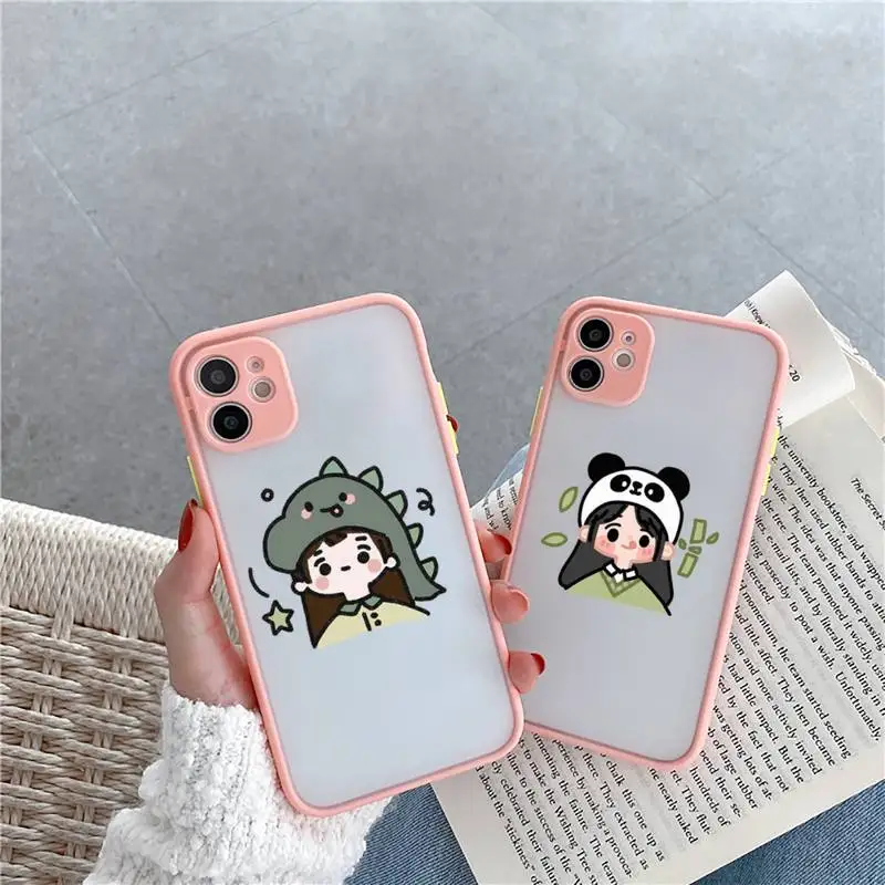 

Cute manga girl Phone Case For iPhone 12 11 Mini Pro XR XS Max 7 8 Plus X Matte transparent Pink Cover