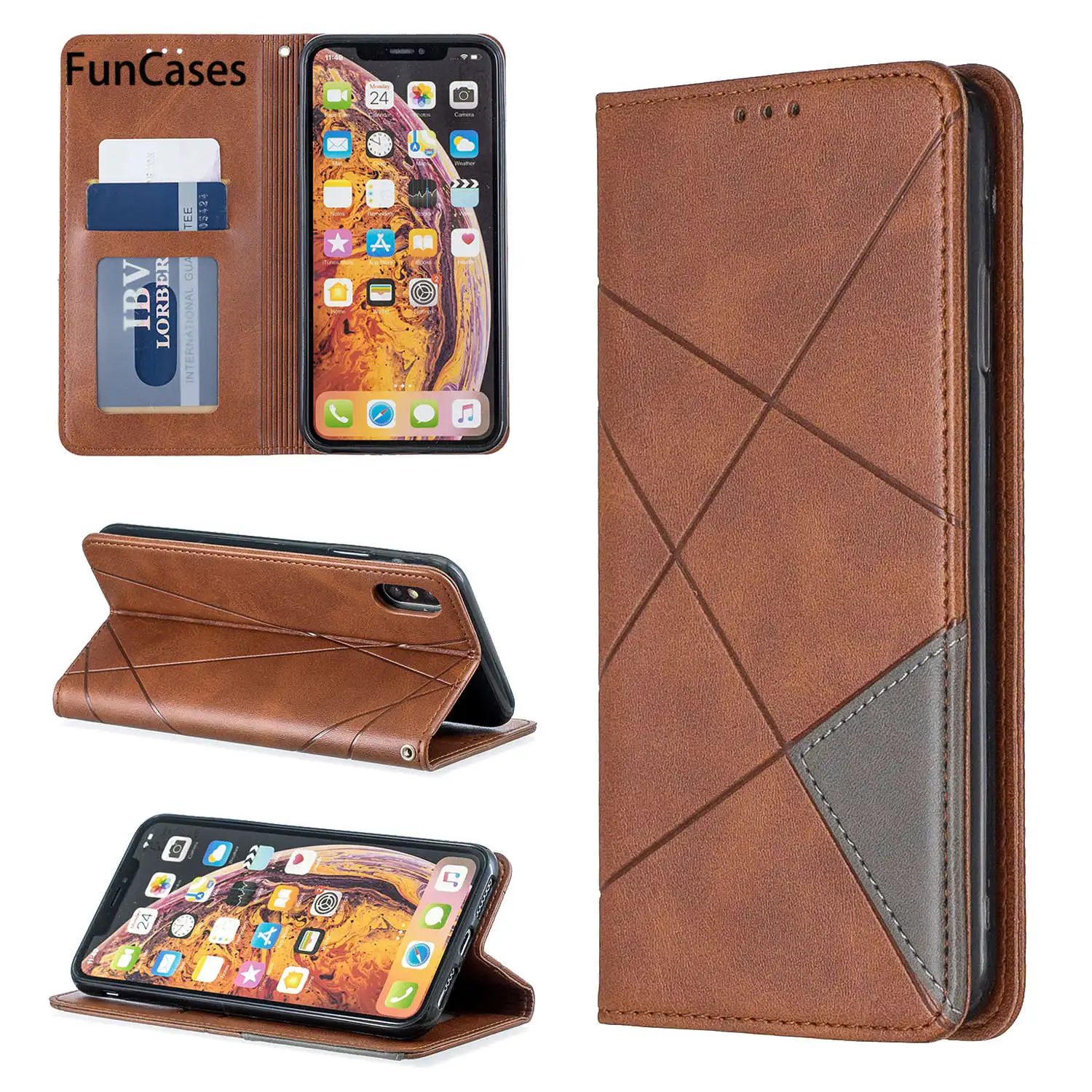 Чехлы бумажники для carcaso iPhone XS Max Глянцевая искусственная кожа флип бумажник