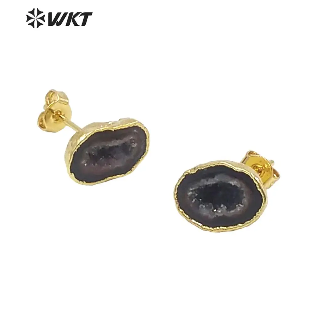 Оптовая продажа уникальные серьги из жеодового камня на заказ 5 шт./лот золотого