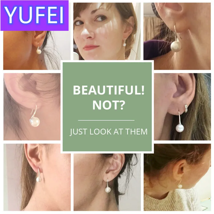 

YUFEI 925 Sterling Silver Elegant Round Pure Love Pearl Drop Earrings for Women Jewelry Brincos White ,Black Purple Pink SCE037