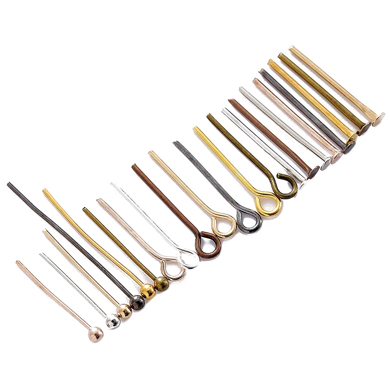 

200pcs/bag 16 20 25 30 35 40 45 50mm Flat Head/Ball Head/Eye Head Pins Metal Headpins For Jewelry Findings Making DIY Supplies