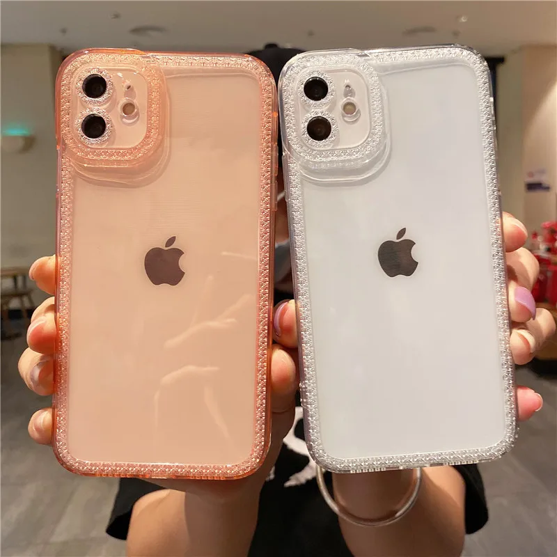 

Phone Case for Iphone 13 12 11 Pro Max Soft Silicone Cover for Iphone X XR XS Max 7 8 Plus Clear Glitter Diamond Frame Cases