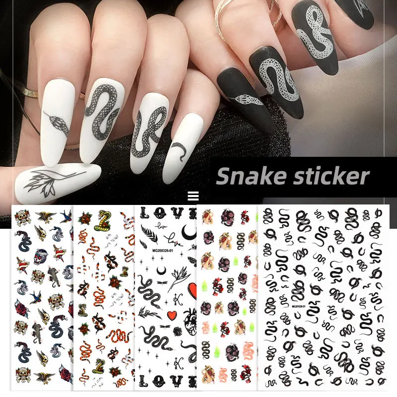 

1pcs New Dark Snake Series Seamless Nail Art Stickers Self-Adhesive DIY Manicure Decal Decoration