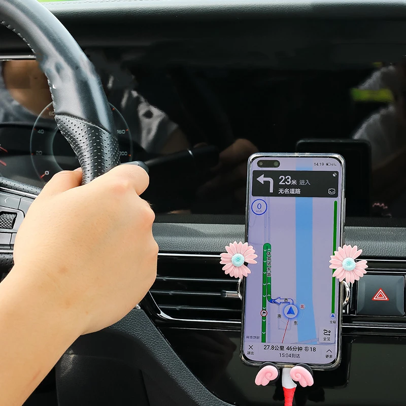 

Cartoon Car Phone Holder Car Air Outlet Buckle Type Cute Auto Parts Holder For Phone GPS Bracket Mobile Phone Universal Stand