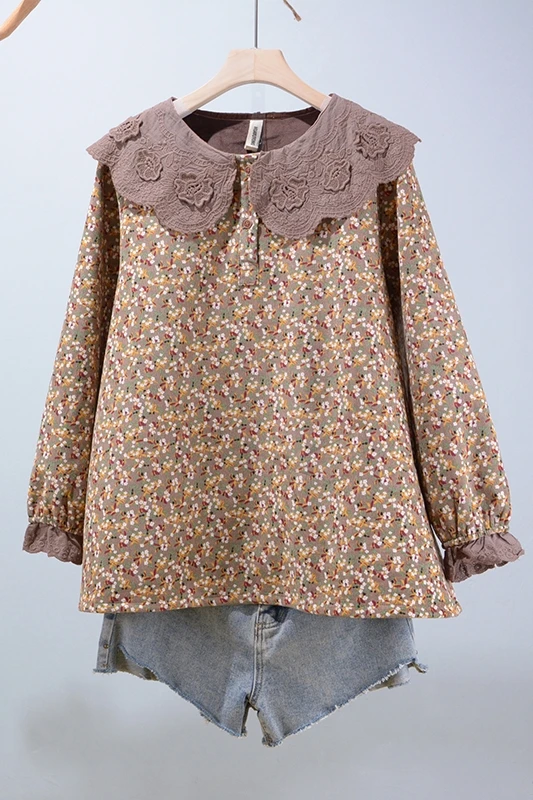 

New autumn floral shirt tops long sleeve casual wear tops female