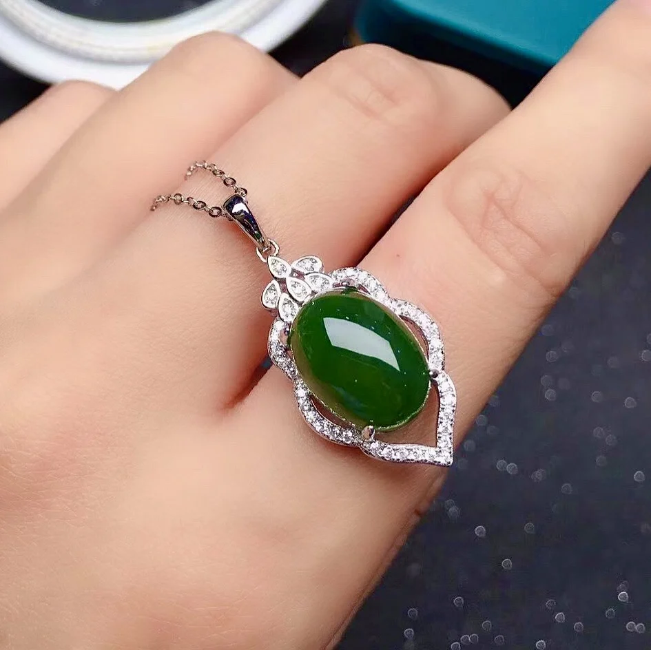 Зеленый нефритовый кулон в китайском стиле для вечерние 10 мм * 14 6 карат из