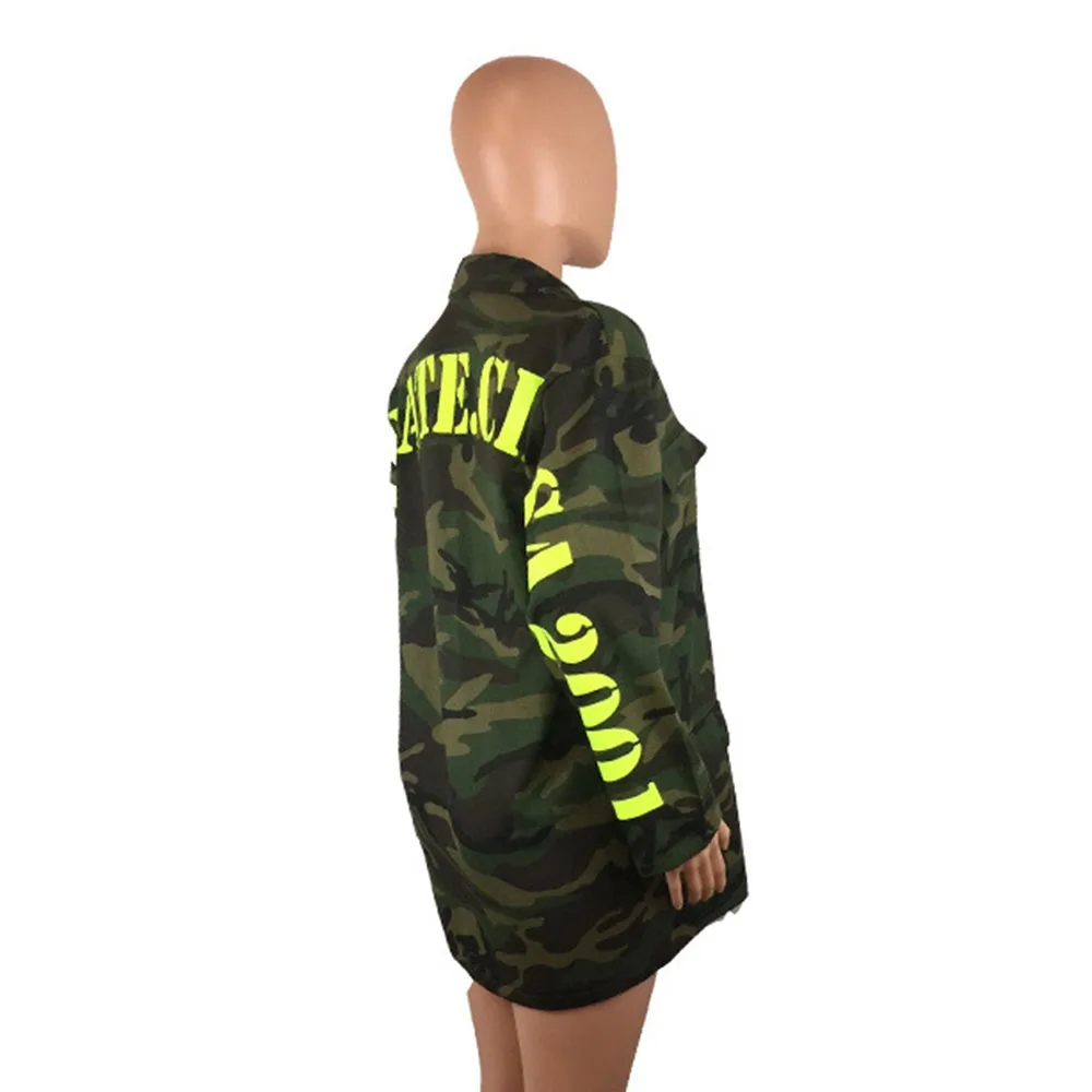 2019 Осенняя камуфляжная осенняя куртка женская модная уличная армейская Военная