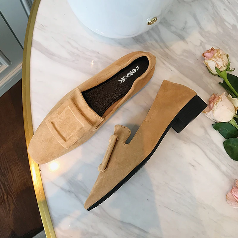 Женские лоферы обувь на плоской подошве зимняя без застежки с большой квадратной