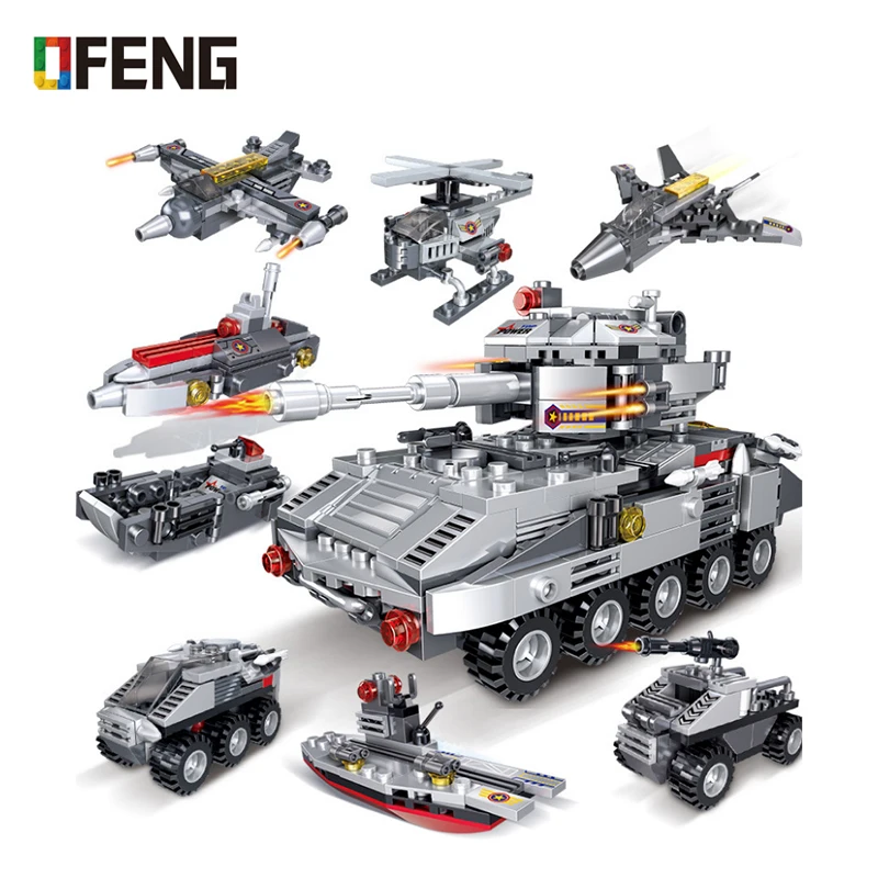 

8 In 1 Military Armoured fighting vehicle Tank Building Blocks Sets Weapon War Chariot Army WW2 Soldiers Bricks Boy Toys